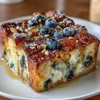 Golden sourdough French toast casserole bursting with juicy blueberries and bright lemon zest, baked to perfection for a tangy-sweet brunch centerpiece.  