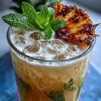 Refreshing pineapple coconut agua fresca with tropical fruit, creamy coconut milk, and a hint of lime—served over ice with mint garnish.