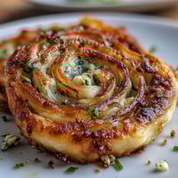 Spring Onion Pancakes stacked on a plate, golden and crisp, with visible scallion layers and a side of soy dipping sauce.