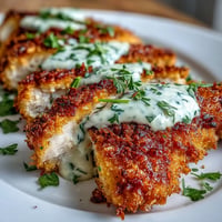 Golden crispy rice Caesar chicken cutlets, a flavorful main dish.